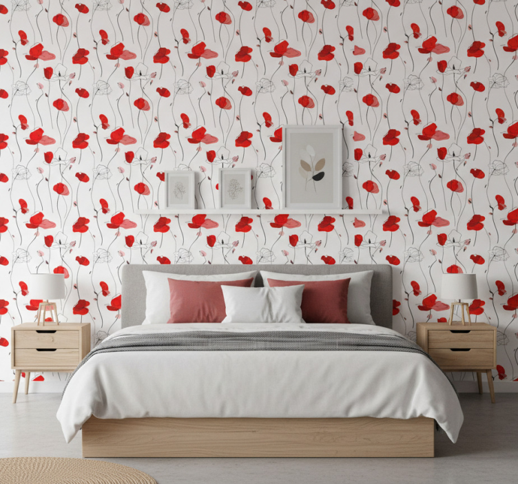 Papier peint floral dessin de coquelicots - TenStickers