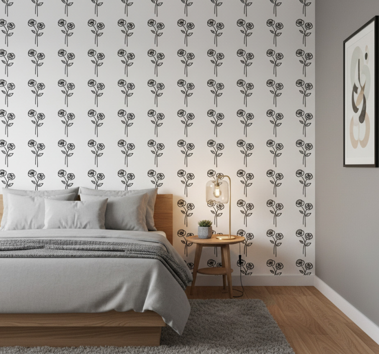 Papier peint floral duo de roses design minimaliste - TenStickers