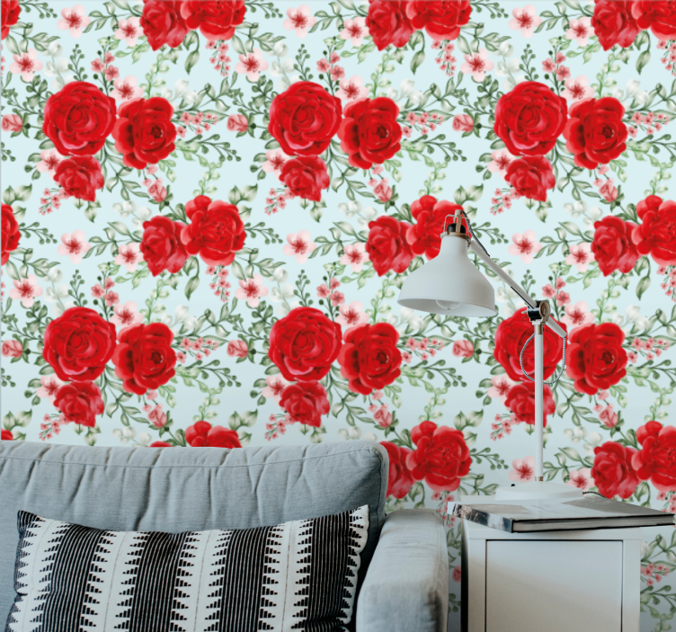 Papier peint floral fleur de rose rouge - TenStickers