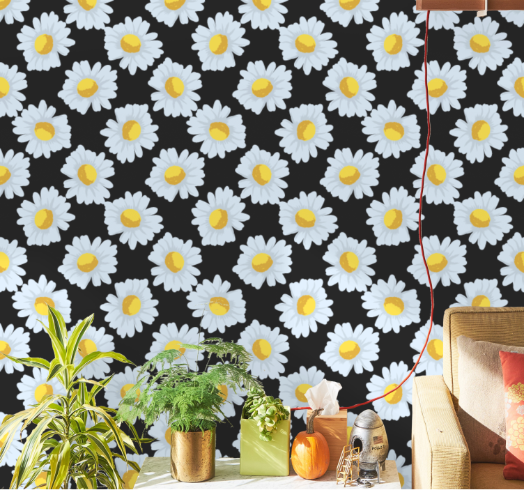 Papier peint floral fleurs de marguerite noire - TenStickers
