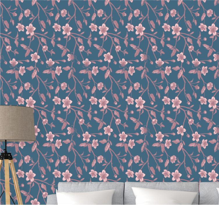 Papier peint floral fleurs de branches roses - TenStickers