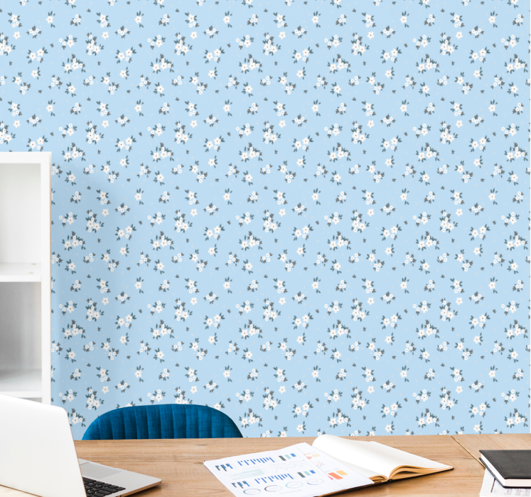 Papier peint floral fond floral bleu - TenStickers