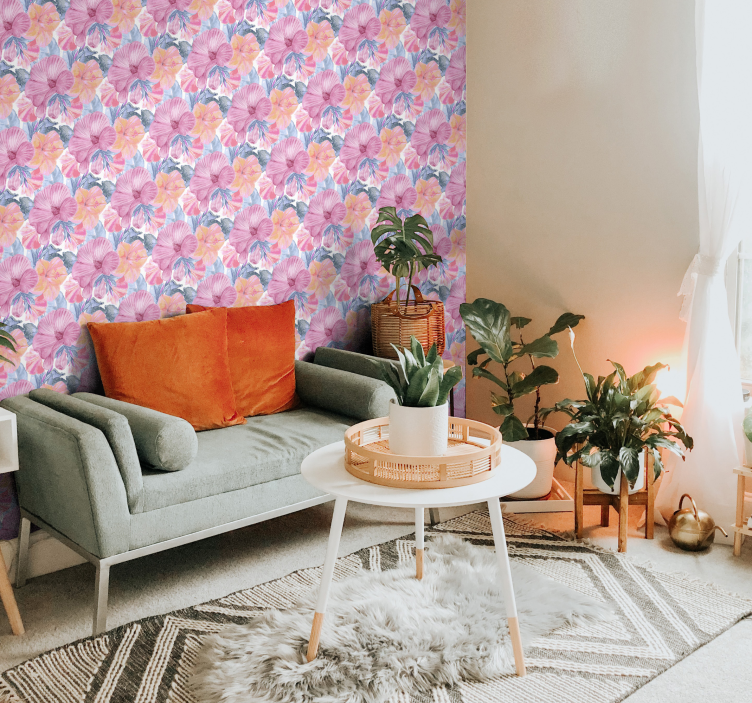 Papier peint floral hibiscus aquarelle - TenStickers