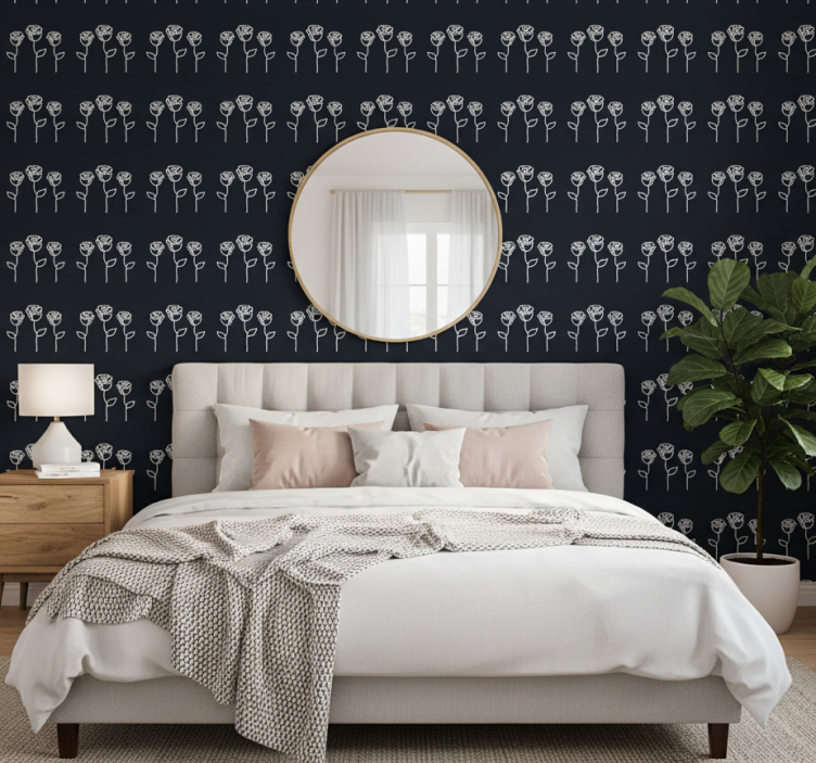 Papier peint floral illustration de roses minimalistes - TenStickers