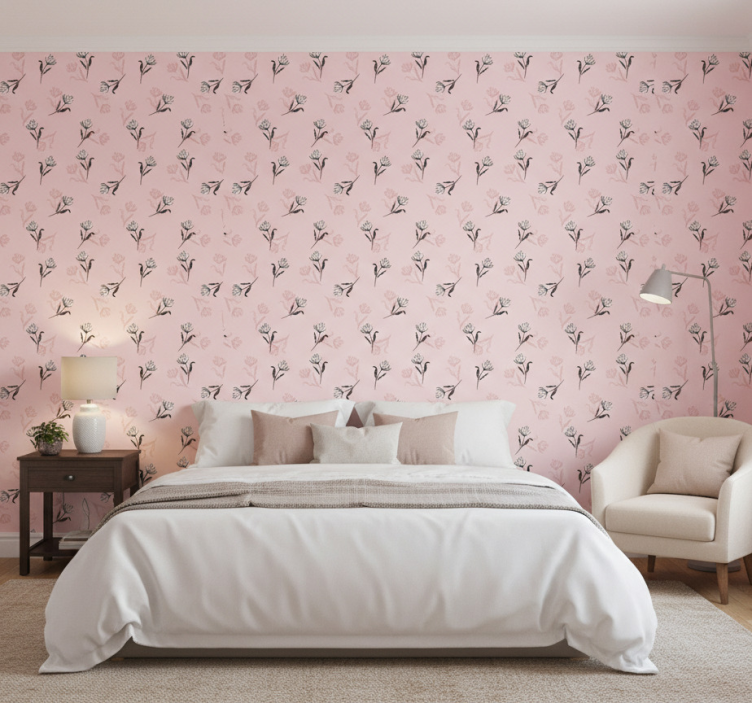Papier peint floral lys blancs sur fond rose - TenStickers
