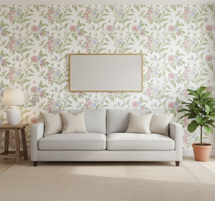 Papier peint floral maison de campagne claire - TenStickers