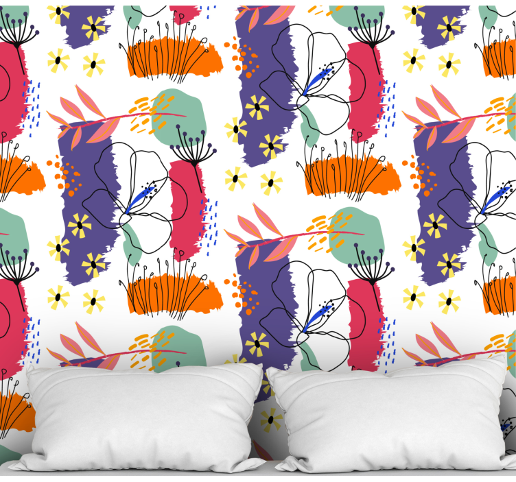 Papier peint floral modèle de croquis botanique - TenStickers