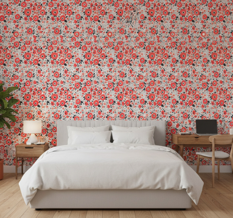 Papier peint floral motif abstrait de coquelicots rouges - TenStickers