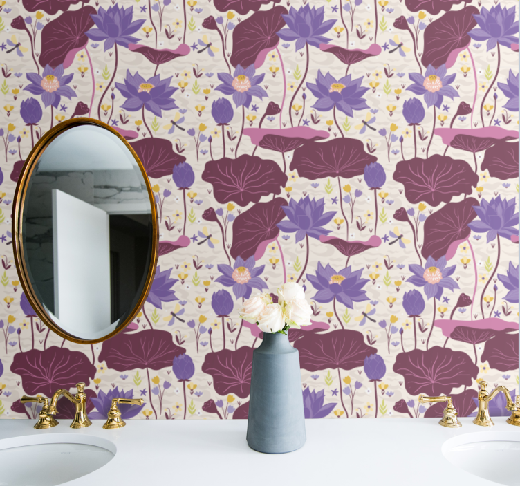 Papier peint floral motif bleu et violet - TenStickers