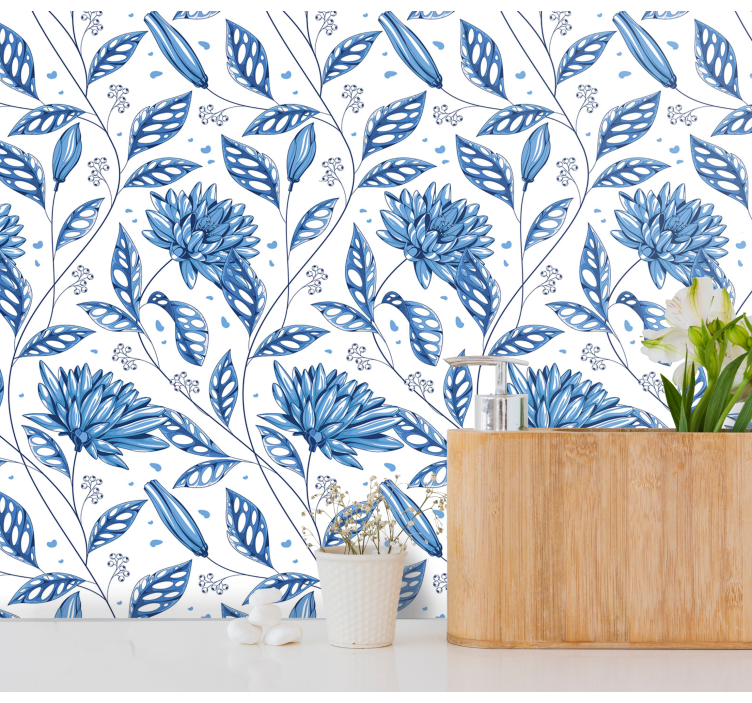 Papier peint floral motif fleuri bleu - TenStickers