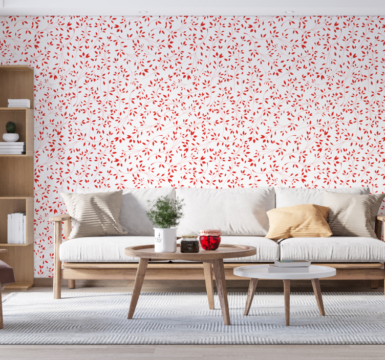 Papier peint feuilles motif de branche rouge - TenStickers