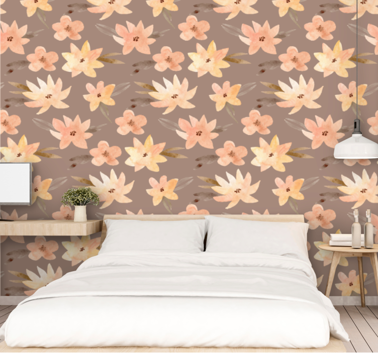 Papier peint floral motif de floraison marron - TenStickers