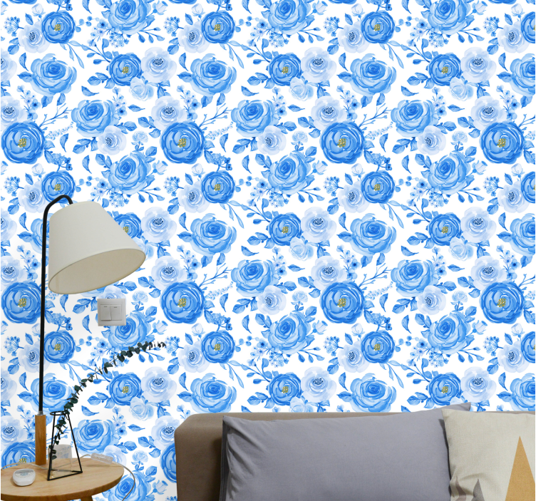 Papier peint floral motif de roses bleues - TenStickers