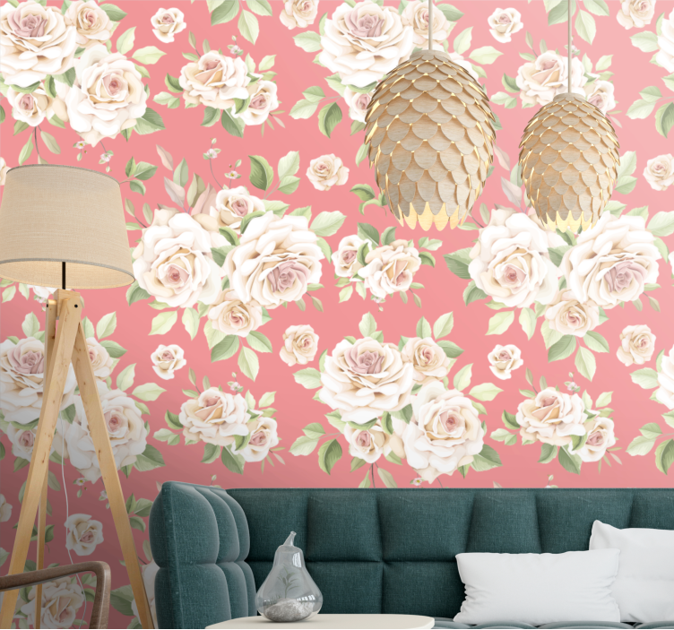 Papier peint floral motif de roses fleuries - TenStickers