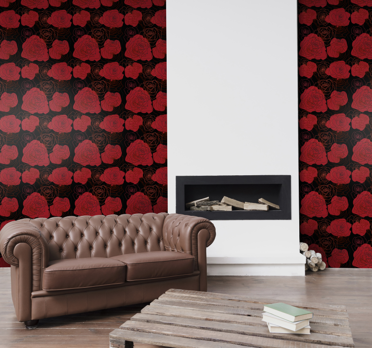 Papier peint floral motif de roses rouges - TenStickers