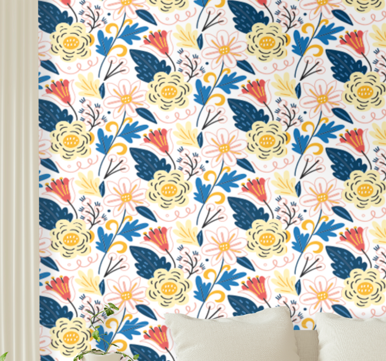 Papier peint floral motif fleuri coloré - TenStickers