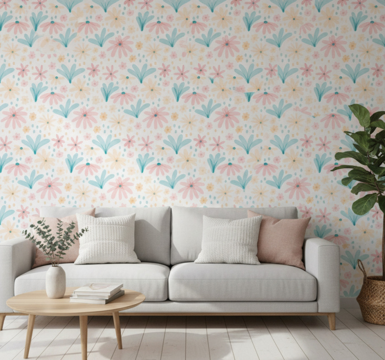 Papier peint floral motif fleurs pastel - TenStickers