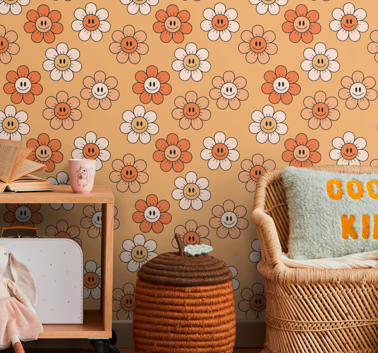 Papier peint floral motif floral souriant - TenStickers