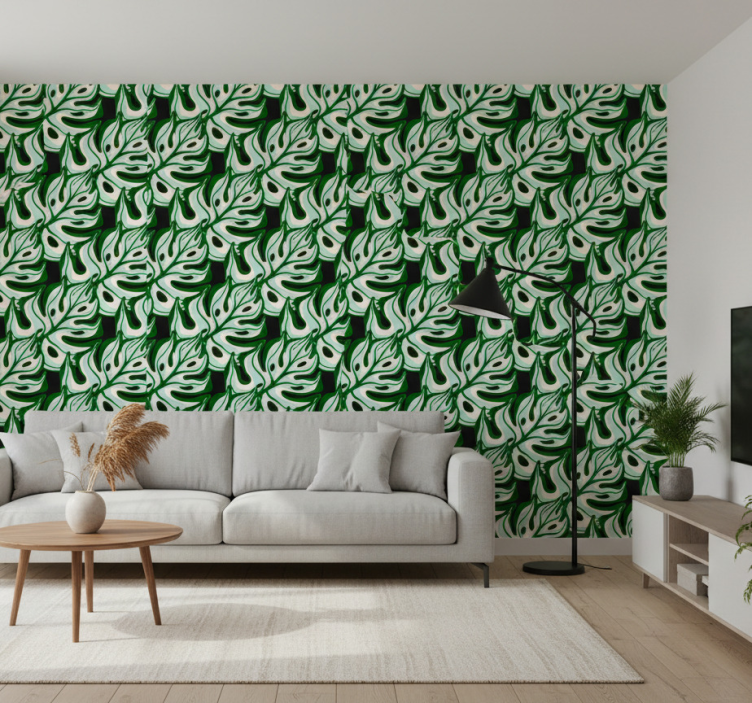 Papier peint floral motif florale éclatant noir et vert - TenStickers
