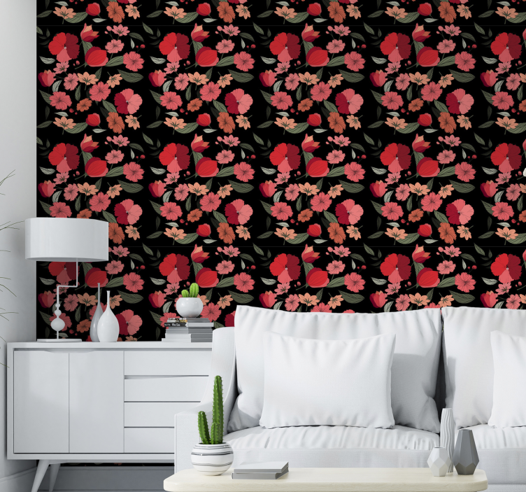 Papier peint floral motif noir - TenStickers