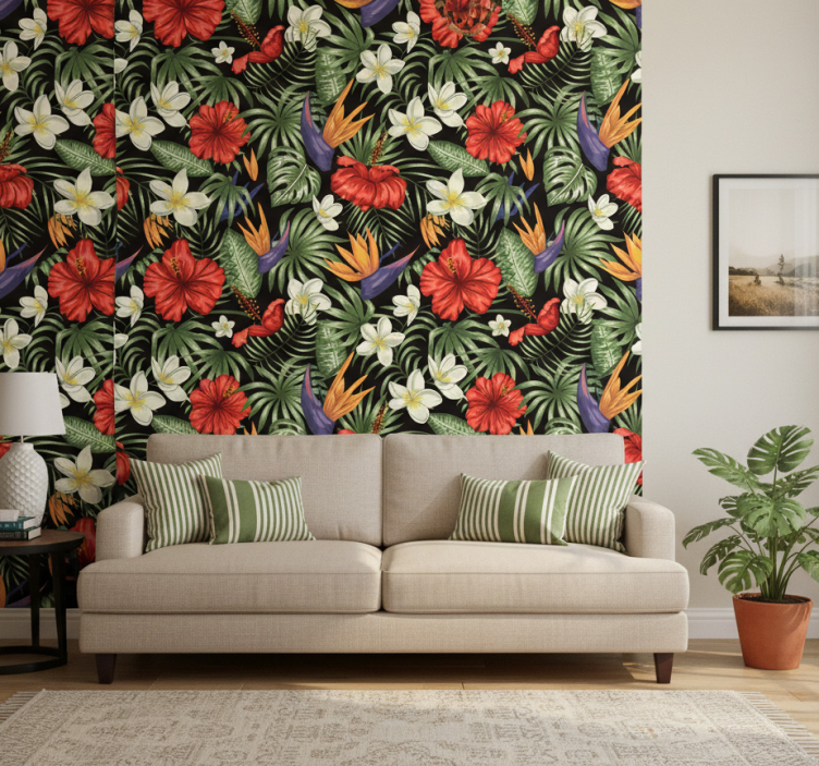 Papier peint floral motif plantes de jungle tropicale - TenStickers