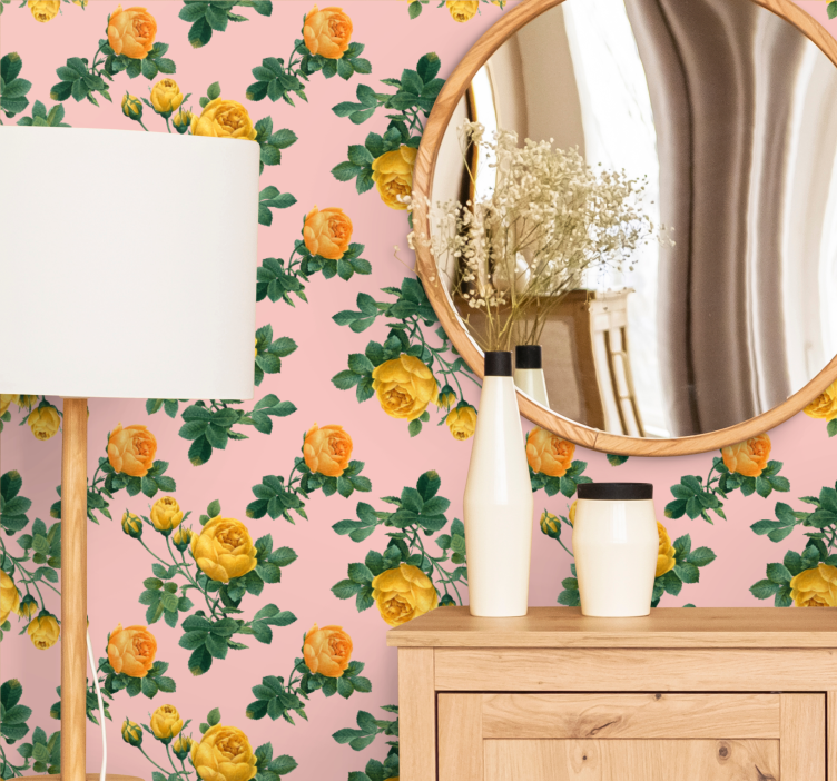 Papier peint floral motifs de roses jaunes - TenStickers
