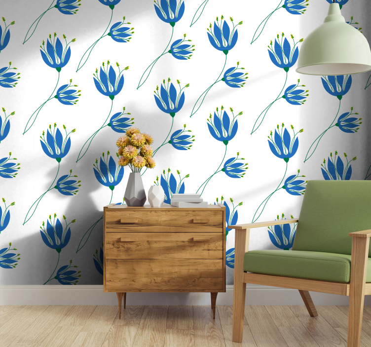 Papier peint floral motifs floraux bleus - TenStickers