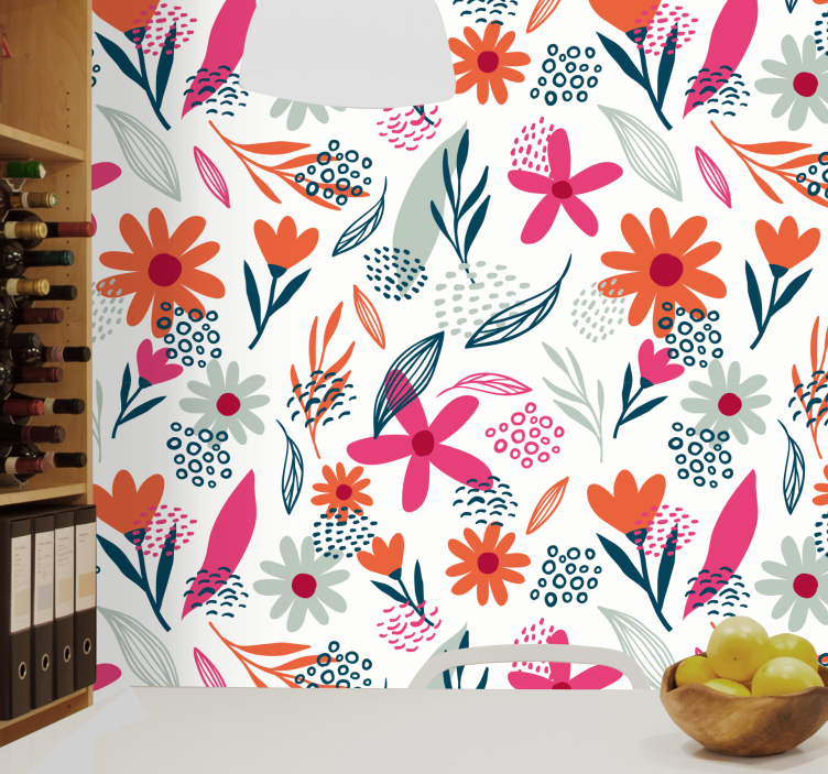 Papier peint floral motifs floraux vibrants - TenStickers