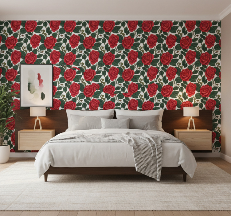 Papier peint floral optique de roses rouges - TenStickers