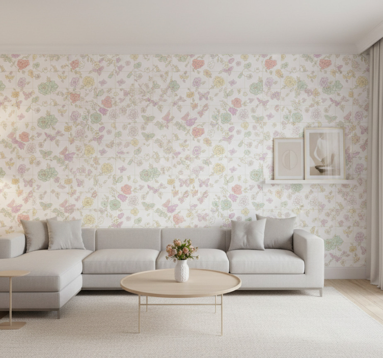 Papier peint floral papillon aux couleurs douces - TenStickers