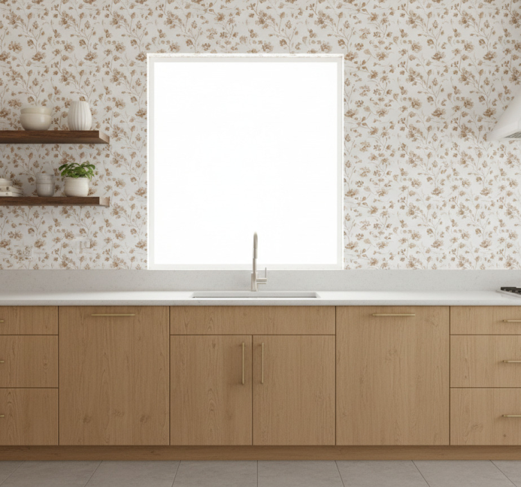 Papier peint floral petites fleurs aquarelle brunes - TenStickers