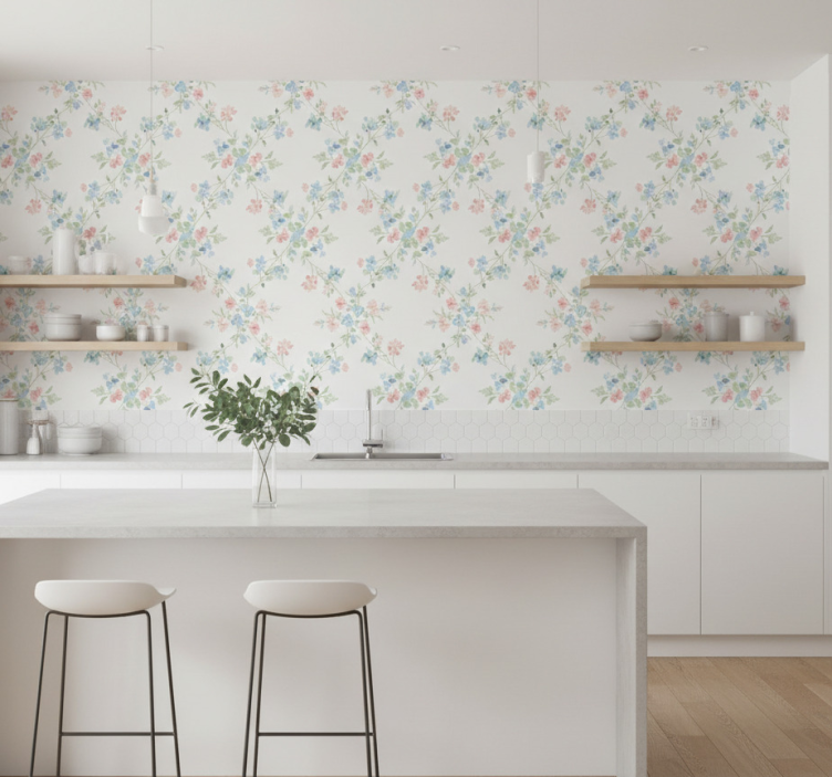 Papier peint floral petites fleurs aquarelle pâle - TenStickers