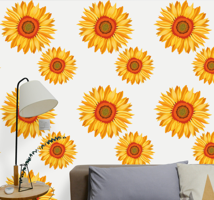 Papier peint floral rangée de tournesols - TenStickers