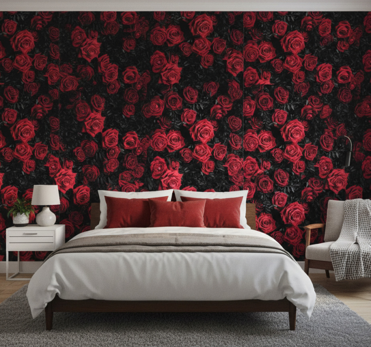 Papier peint floral roses rouges magnifiques - TenStickers