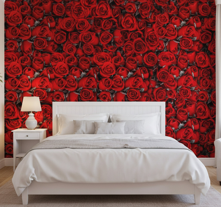 Papier peint floral roses rouges romantiques - TenStickers