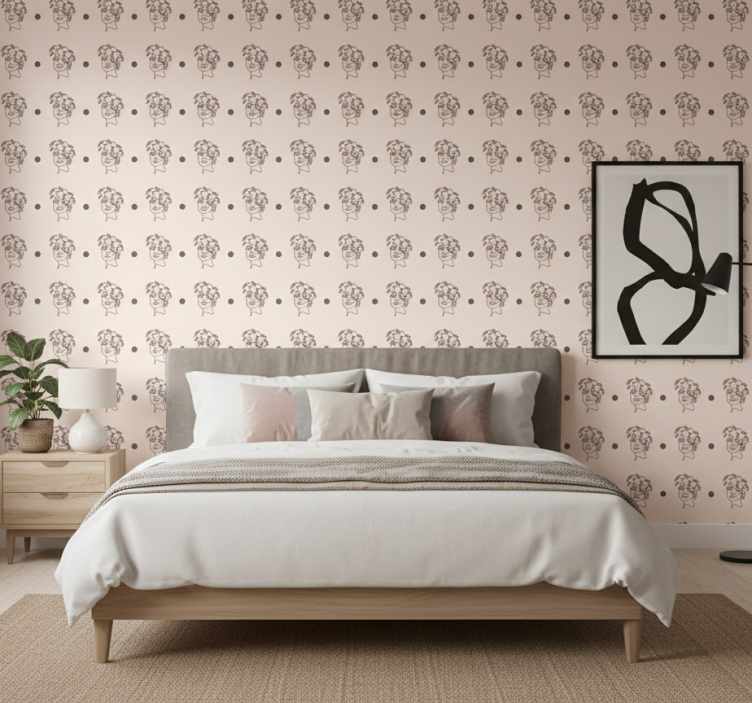 Papier peint floral silhouette femme minimaliste mignonne - TenStickers