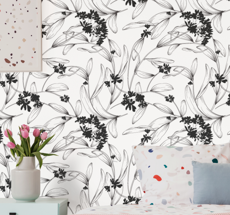 Papier peint floral silhouette florale élégante - TenStickers