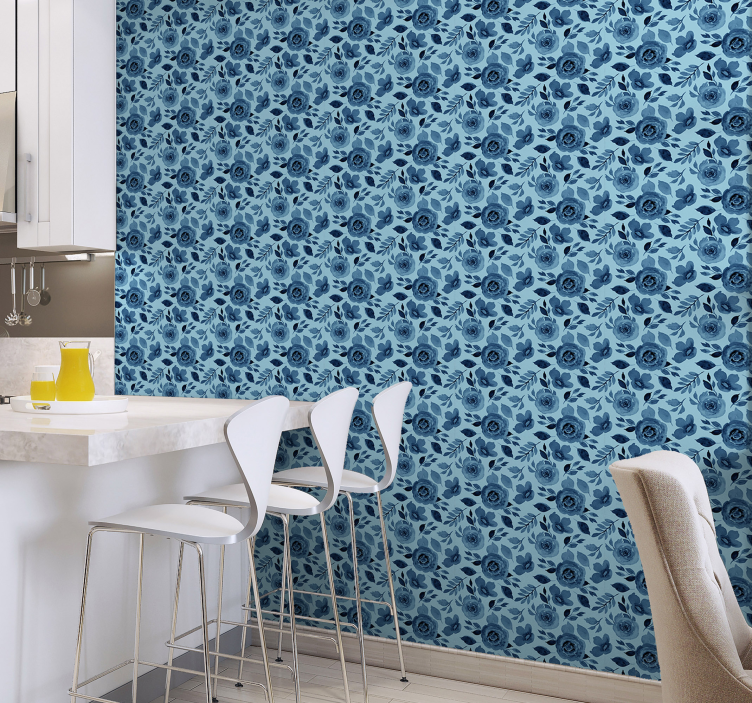 Papier peint floral tableau de fleurs bleu - TenStickers