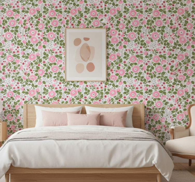 Papier peint floral têtes de fleurs roses élégantes - TenStickers