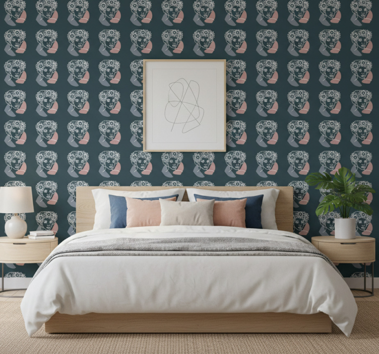 Papier peint floral tournesol minimaliste avec femme - TenStickers