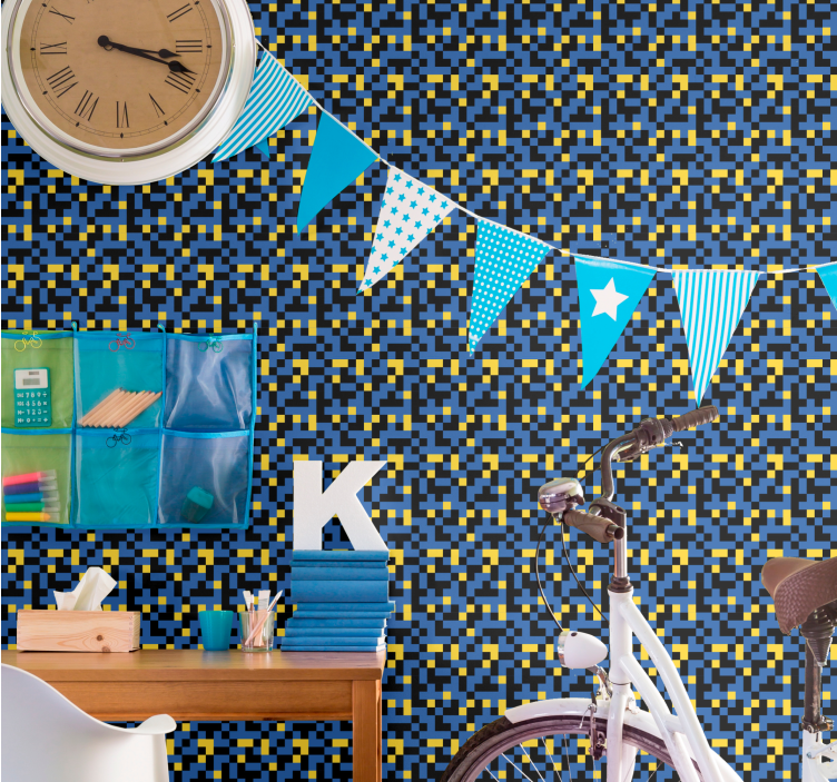 Papier peint géometrique blocs de couleurs pixelisés - TenStickers