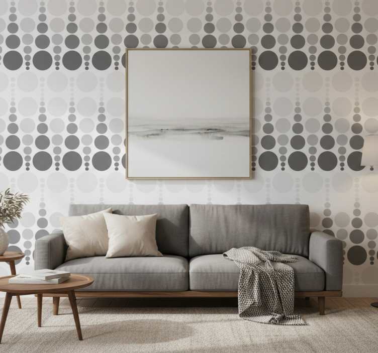 Papier peint géométrique cercles colorés tailles grises - TenStickers