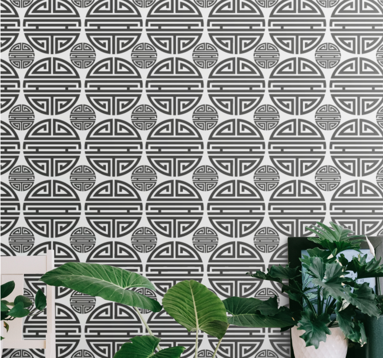 Papier peint cercles motif tribal noir et blanc - TenStickers