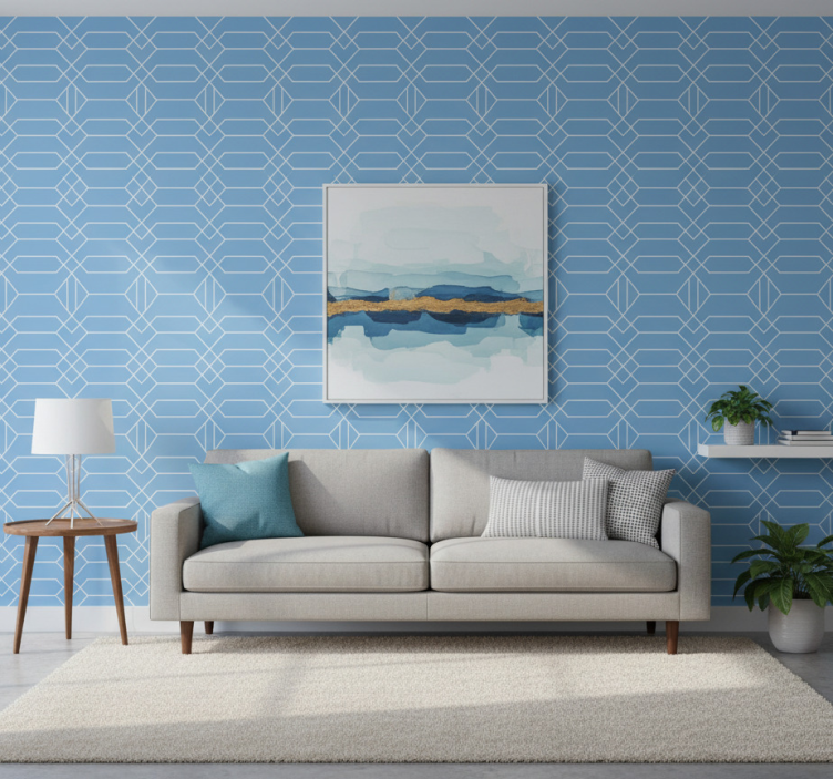 Papier peint géométrique lignes bleues géométriques - TenStickers