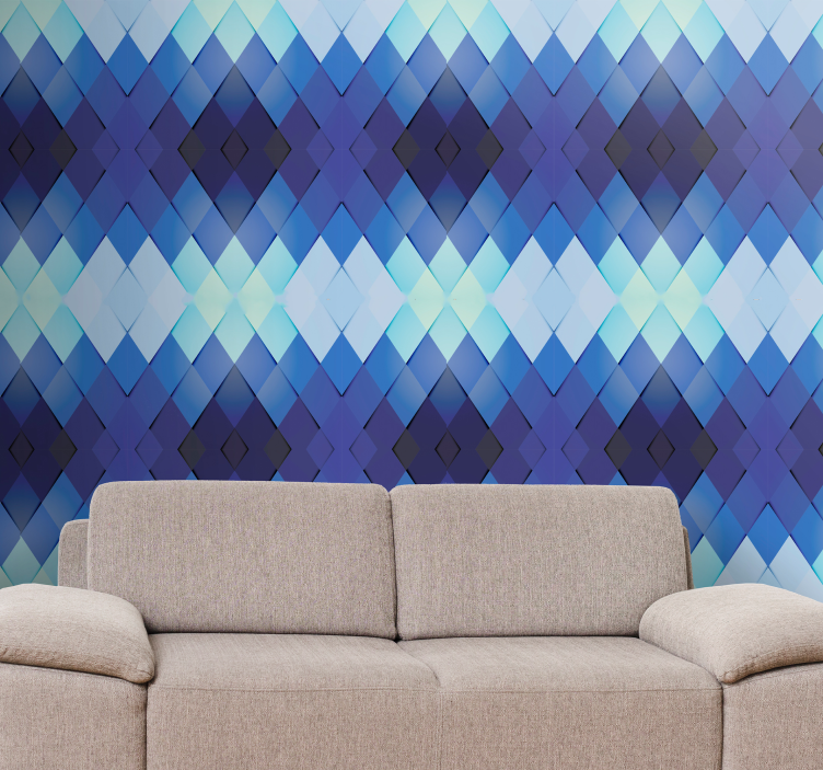 Papier peint triangles motif vertical bleu - TenStickers