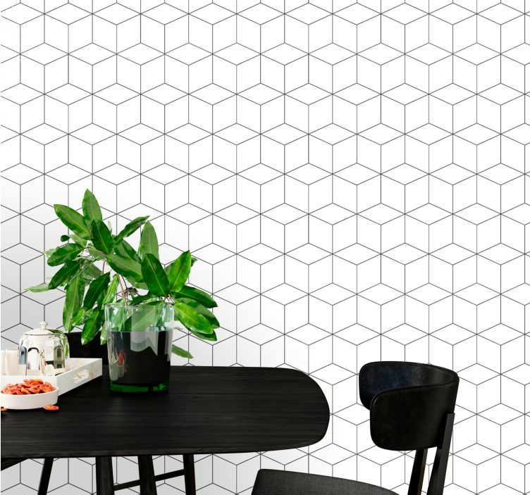 Papier peint géometrique motif hexagonal blanc - TenStickers