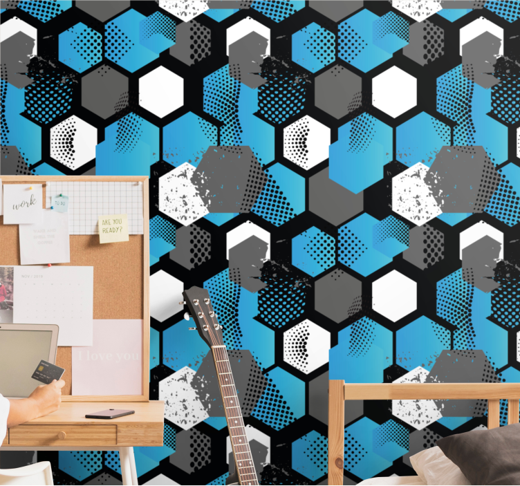 Papier peint géometrique motif hexagonal dynamique - TenStickers