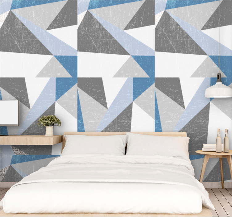 Papier peint triangles motif gris et bleu moderne - TenStickers