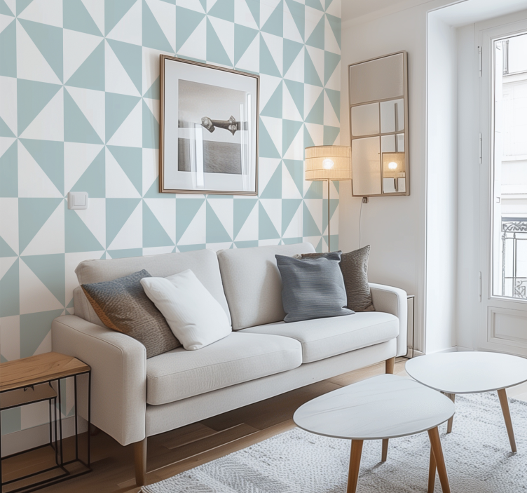 Papier peint géométrique triangles bleus - TenStickers