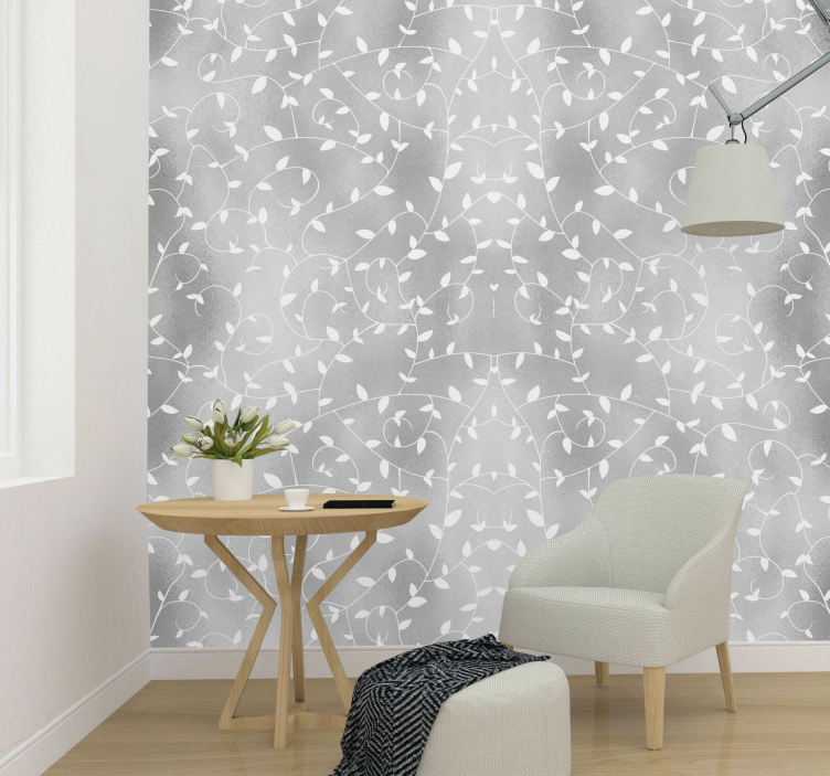 Papier peint feuilles branches blanches - TenStickers